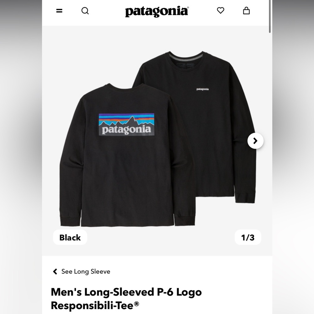 Patagonia P-6 Logo Long Sleeve Responsibili-Tee Shirt Men’s Small Outdoor Hike